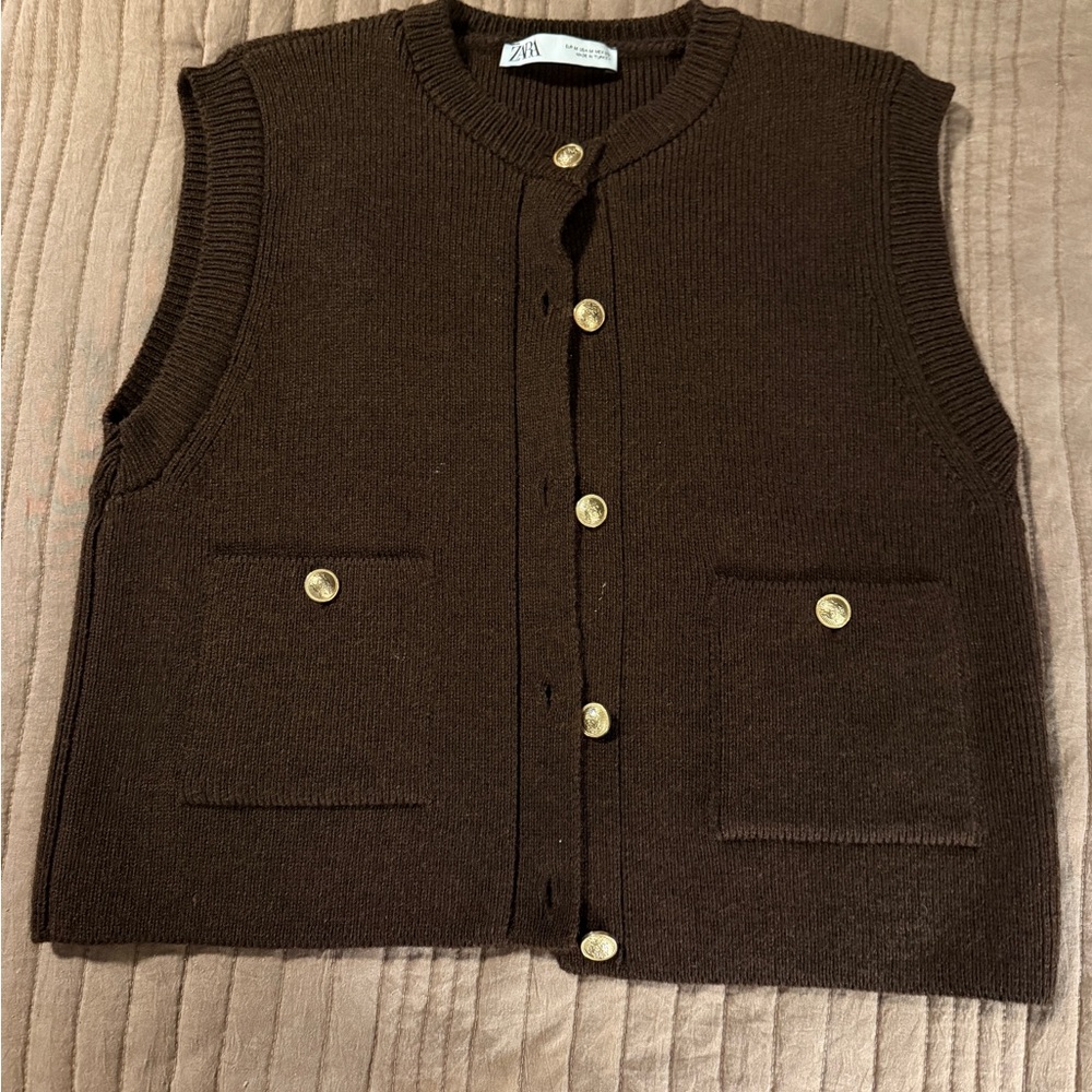 Zara Brown Sleeveless Sweater Vest